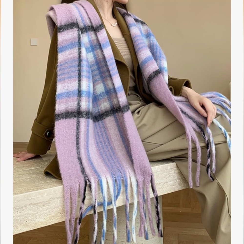💜2/$15 NWT Wander Agio Extra Soft Loop Yarn Winter Scarf Lavender Plaid | OS